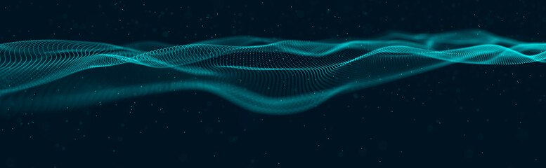 Fototapete - Musical wave of particles. Sound structural connections. Abstract background with a wave of luminous particles. Wave 3d