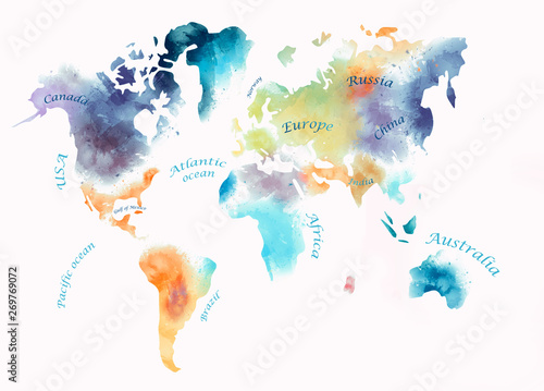world map watercolor illustration