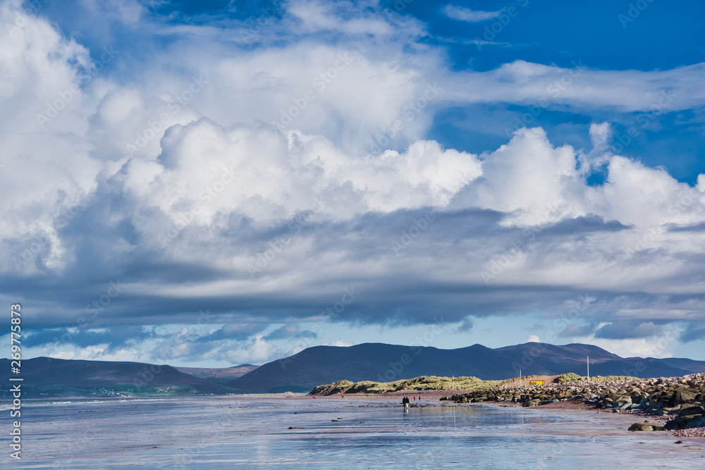 mountains of Dingle peninsula from Rossbeigh beach of Ring of Kerry
