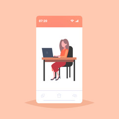 Wall Mural - businesswoman freelancer sitting at workplace business woman using laptop working process freelance 