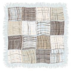 Wall Mural - Grunge striped and checkered weave plaid with fringe in blue,beige,grey colors isolated on white background