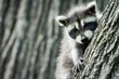 Young raccoon climbing tree 