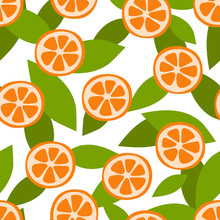 Mandarin Fruit Seamless Pattern. Fashion Design. Orange. Food Print For Kitchen Tablecloth, Curtain Or Dishcloth. Hand Drawn Tangerine. Vector Citrus Sketch Background