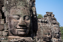 Triple Bayon Faces In Bayon Temple, Siem Reap, Cambodai