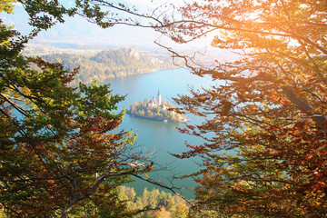 beautiful landscapes view of bled island at slovenia .
