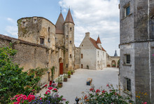 CHATEAUNEUF / FRANCE - JULY 2015: View To The Inner Yard Of Medieval Castle Of Chateauneuf-en-Auxois Town, France