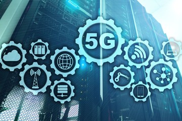 Wall Mural - 5g network, 5g internet connection concept in digital background. smart communication network concep