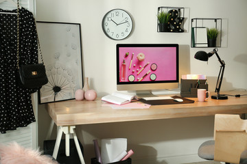 Poster - Modern workplace interior with computer on table