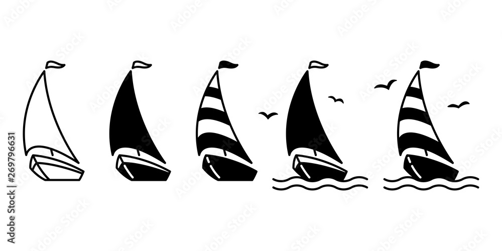 boat vector ship icon logo pirate sailboat yacht cartoon anchor helm bird symbol nautical maritime illustration graphic doodle - obrazy, fototapety, plakaty 