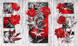 Collection of designer oil paintings. Decoration for the interior. Modern abstract art on canvas. Set of patterns with different textures and colors. Red peonies.