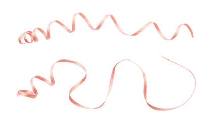 Wall Mural - Pink ribbon curl isolated on white background. Pink ribbon bow and curl isolated on white background