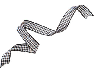Wall Mural - black check ribbon curl isolated on white background. black plaid ribbon bow and curl isolated on wh