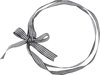Wall Mural - black check ribbon curl isolated on white background. black plaid ribbon bow and curl isolated on wh