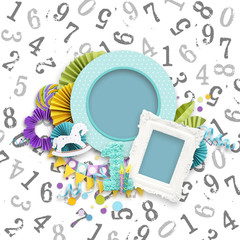 Wall Mural - frame for birthday photos. celebration of kid's birthday. painted birthday decorations on colorful b