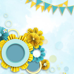 Wall Mural - frame for birthday photos. celebration of kid's birthday. painted birthday decorations on colorful b