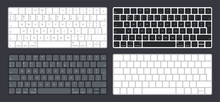 Vector Set Of Modern Computer Desktop Laptop Keyboard Keypad Buttons. Letter And Symbols. Black, Aluminum, Gray And White Version.