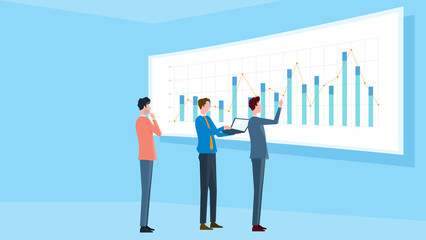 Aufkleber - flat illustrations design concept business finance investment  and business team on monitor graph dashboard