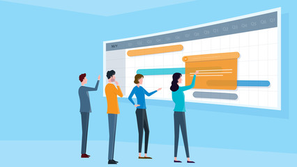 Poster - business team meeting on project schedule monitor and business planning concept 
