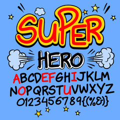 Comic  alphabet set. Letters, numbers and figures for kids' illu