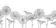 © bokasana - Horizontal seamless pattern with outline Gerbera or Gerber flower in black on the white background.