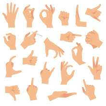 Flat Hand Gestures. Pointing Human Finger Gesture, Open Hand Signal. Arm Communication Attention Signs Vector Collection