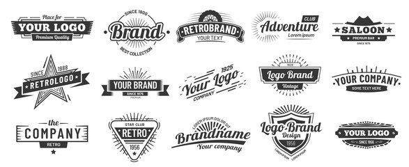 retro badge. old emblem, logo frame and vintage silhouette badges hipster design vector set