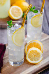 Glasses of Refreshing Lemonade With Lemon Slices