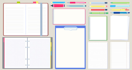 notebook diary. open notepad, empty sketchbook with writing pen and drawing pencil vector illustrati