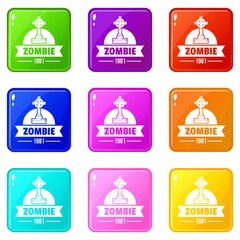 Sticker - Zombie dark icons set 9 color collection isolated on white for any design