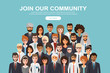 © makyzz - Join our community. Crowd of united people as a business or creative community standing together. Flat concept vector website template and landing page design for invitation to summit or conference