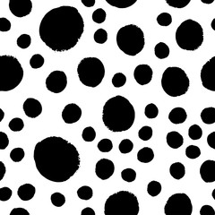 Wall Mural - Vector seamless hand draw polka dot brush black and white pattern.