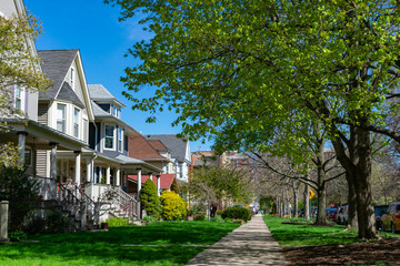 Row of Old Wood Homes with Grass in the North Center Neighborhood of Chicago