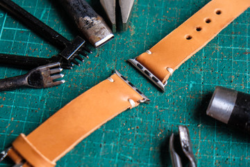 Genuine leather watch band strap handmade of crafts working