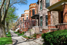 Row Of Old Homes In The North Center Neighborhood Of Chicago