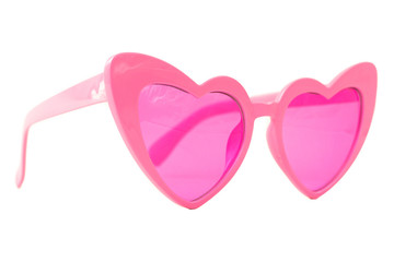 Pink Heart Shape Cat Eye Sunglasses isolated on white - side view