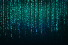 Abstract Technology Binary Code Background With Binary Data Fall From The Top Of The Screen.Digital Binary Data And Secure Data Concept