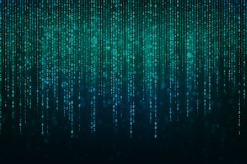 abstract technology binary code background with binary data fall from the top of the screen.digital 
