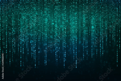 Fotografía Abstract Technology Binary code Background with binary data fall from the top of the screen