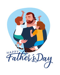 Canvas Print - happy father day card with dad and children