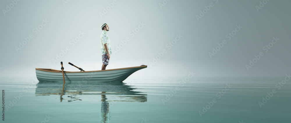 Man in a boat - obrazy, fototapety, plakaty 
