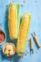 Preparations For Grilling Sweet Corncob In Summer