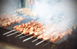 ©  Valeri Vatel - Delicious kebabs skewered on metal skewers and cooked on the grill in the summer outdoors