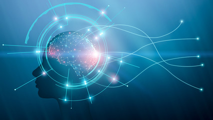 Fototapete - Human brain in synthetic body, free space