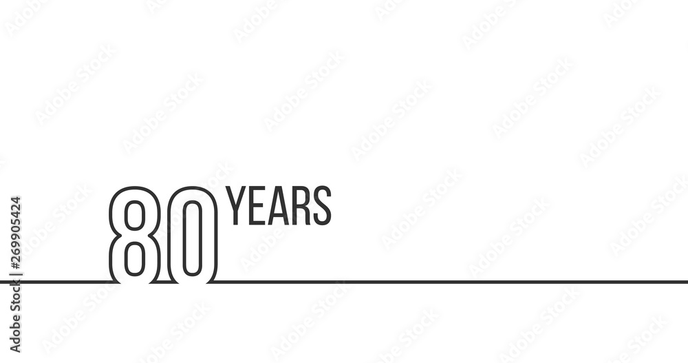 80 years anniversary or birthday. Linear outline graphics. Can be used for printing materials, brouchures, covers, reports. Vector illustration isolated on white background. - obrazy, fototapety, plakaty 