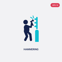 Poster - two color hammering vector icon from gardening concept. isolated blue hammering vector sign symbol can be use for web, mobile and logo. eps 10