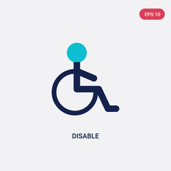 two color disable vector icon from airport terminal concept. isolated blue disable vector sign symbol can be use for web, mobile and logo. eps 10