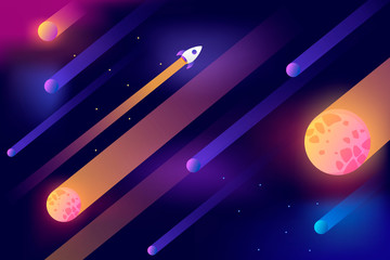 Wall Mural - horizontal space background with abstract shape and planets. web design. falling asteroids. space ex