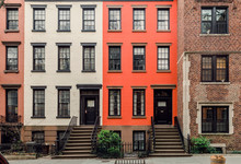 Brownstone Facades & Row Houses  In An Iconic Neighborhood Of Brooklyn Heights In New York City