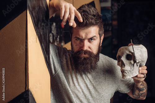 Male Client Getting Haircut By Hairdresser Trims Hair Style And