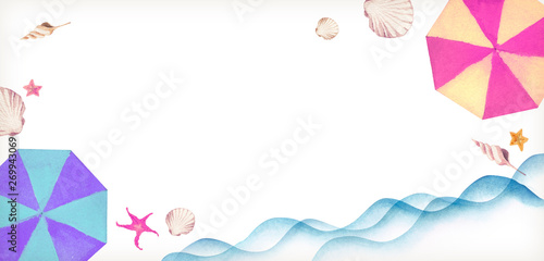 夏 背景 フレーム ビーチ 水彩 イラスト Stock Illustration Adobe Stock
